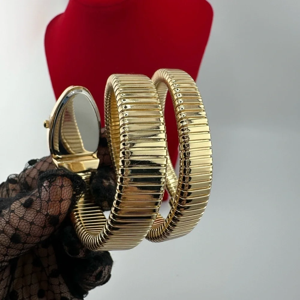 Serpenti Luxury Gold Wrap Watch with Crystal-Embellished Teardrop Dial